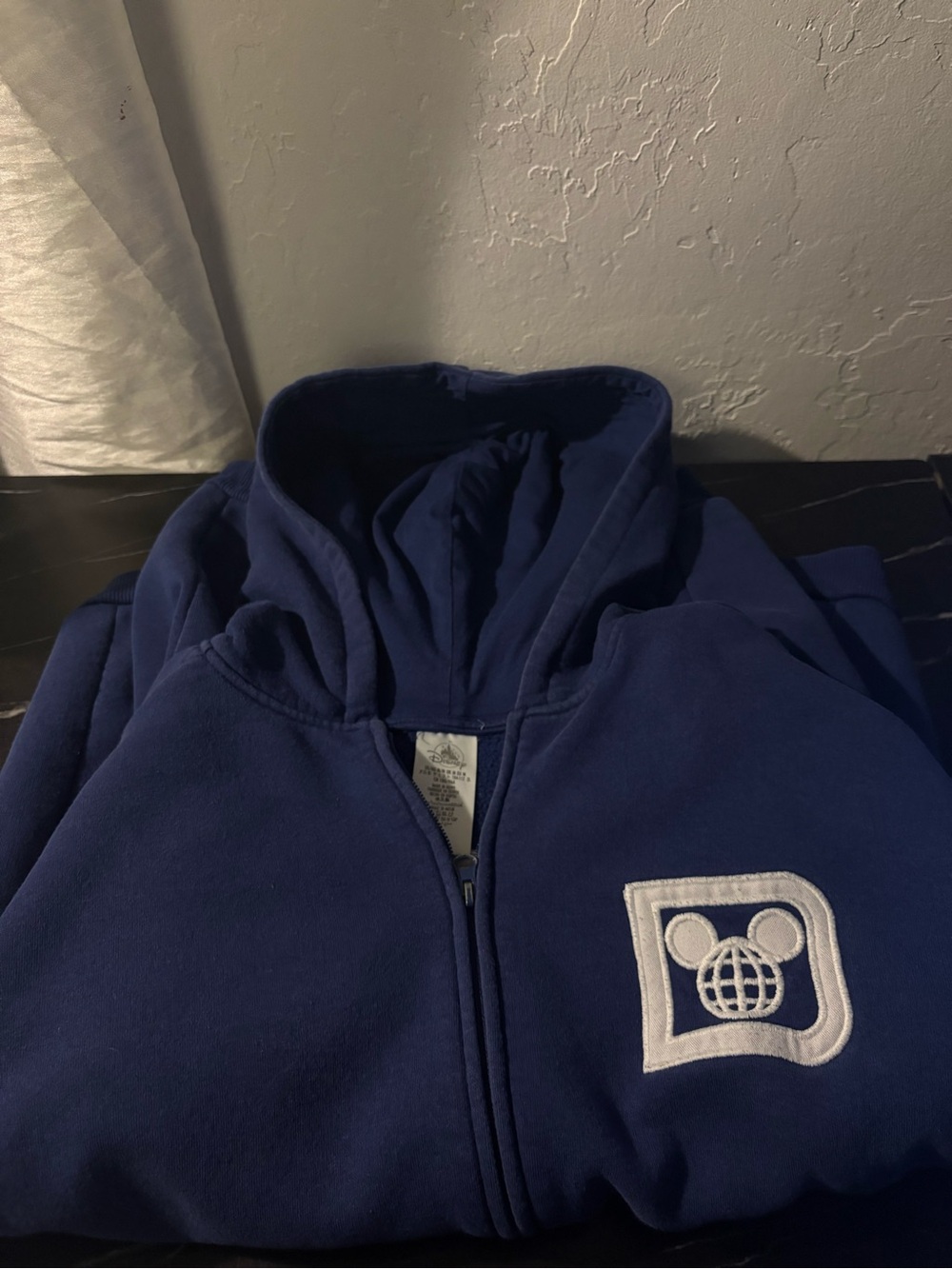 Disney Navy Full-Zip Hoodie with White Globe Patch